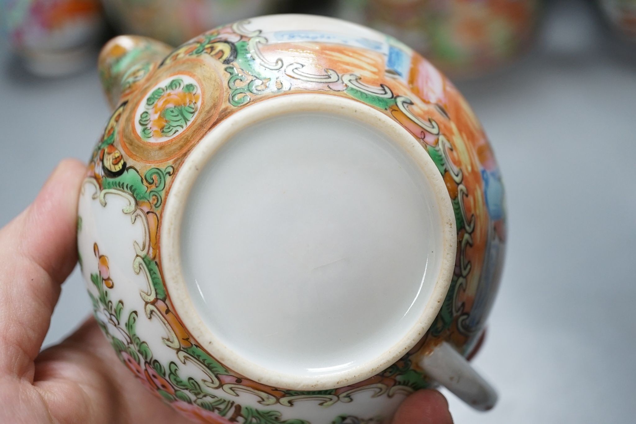 A group of Canton famille teawares and vases, largest 25cm